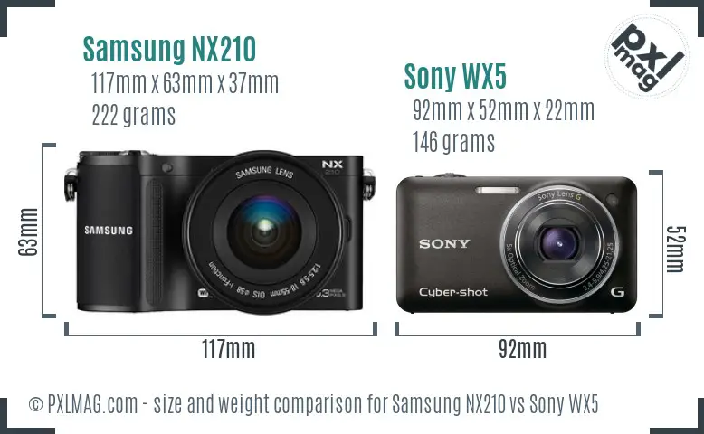 Samsung NX210 vs Sony WX5 size comparison