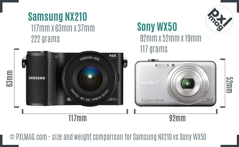 Samsung NX210 vs Sony WX50 size comparison