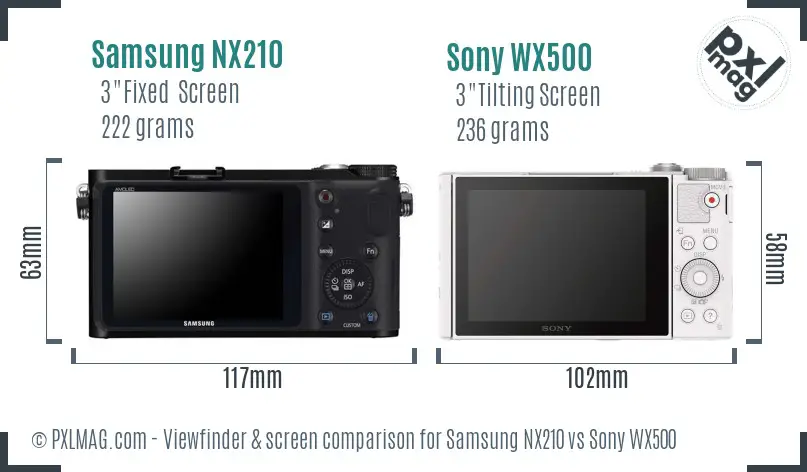 Samsung NX210 vs Sony WX500 Screen and Viewfinder comparison