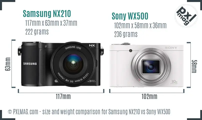 Samsung NX210 vs Sony WX500 size comparison