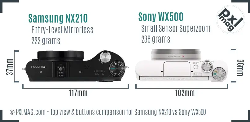 Samsung NX210 vs Sony WX500 top view buttons comparison