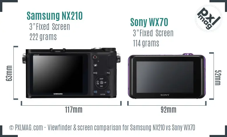 Samsung NX210 vs Sony WX70 Screen and Viewfinder comparison