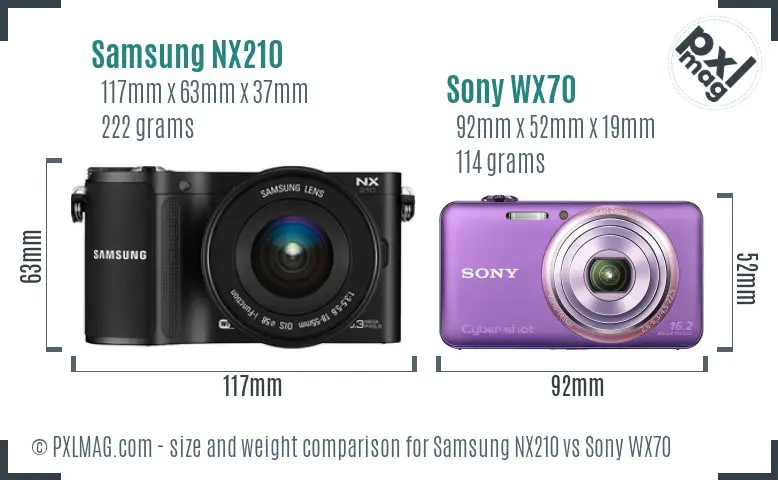 Samsung NX210 vs Sony WX70 size comparison
