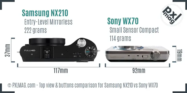 Samsung NX210 vs Sony WX70 top view buttons comparison