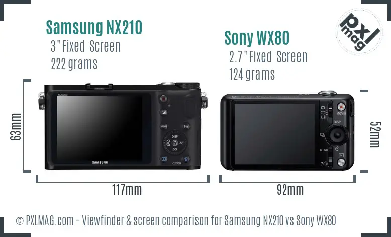 Samsung NX210 vs Sony WX80 Screen and Viewfinder comparison