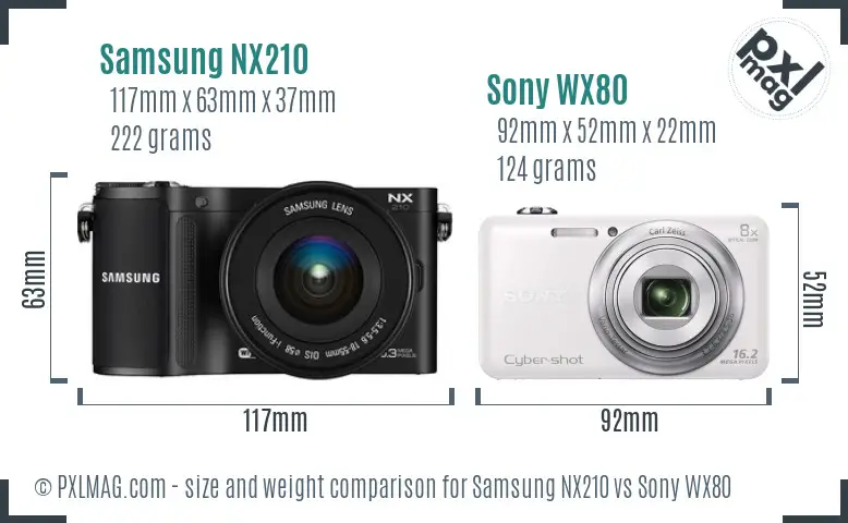 Samsung NX210 vs Sony WX80 size comparison