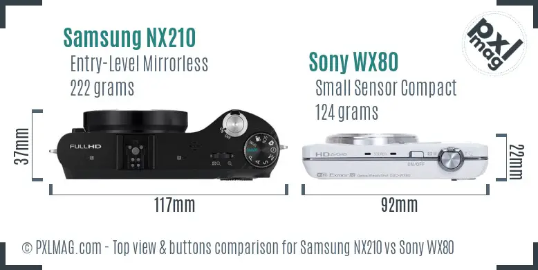 Samsung NX210 vs Sony WX80 top view buttons comparison