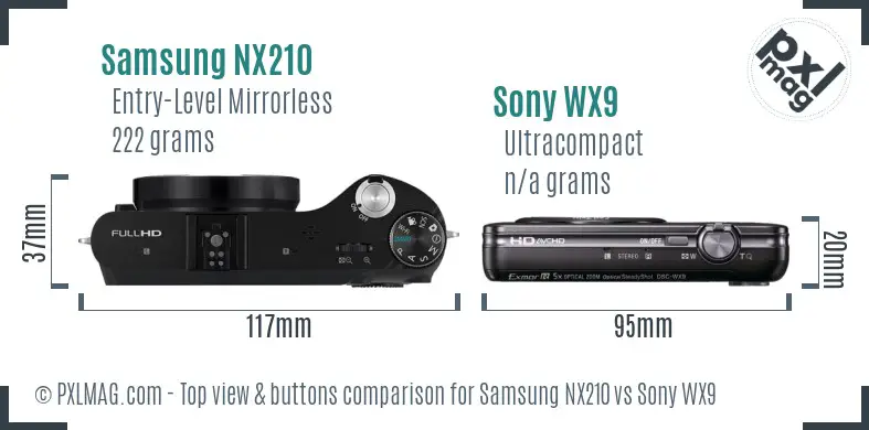 Samsung NX210 vs Sony WX9 top view buttons comparison