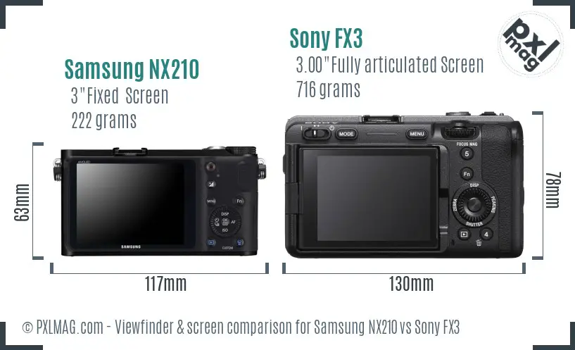 Samsung NX210 vs Sony FX3 Screen and Viewfinder comparison