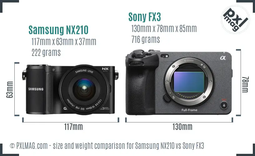 Samsung NX210 vs Sony FX3 size comparison