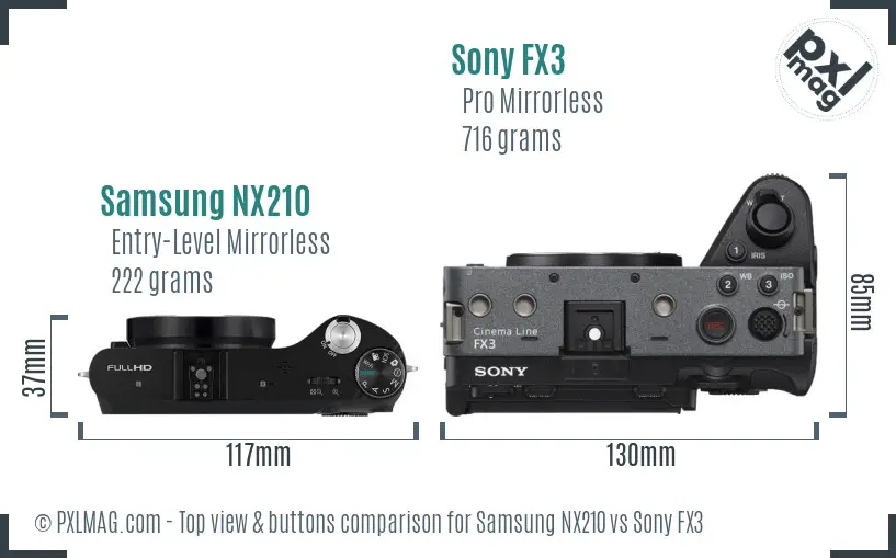 Samsung NX210 vs Sony FX3 top view buttons comparison