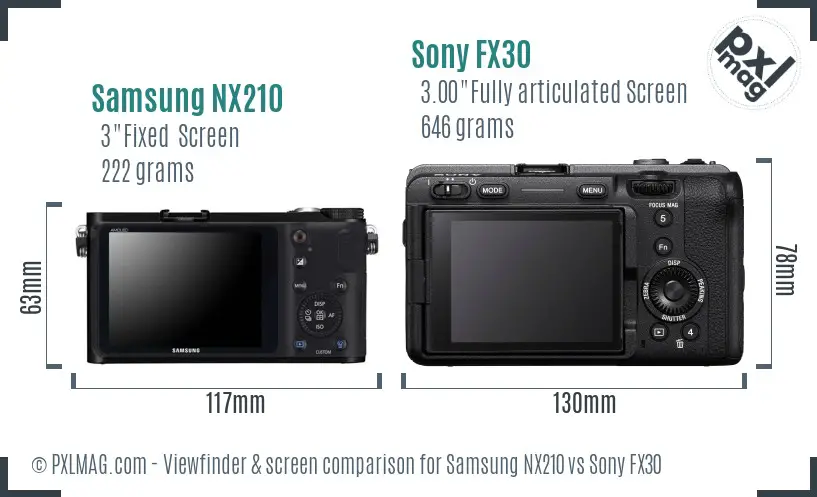 Samsung NX210 vs Sony FX30 Screen and Viewfinder comparison