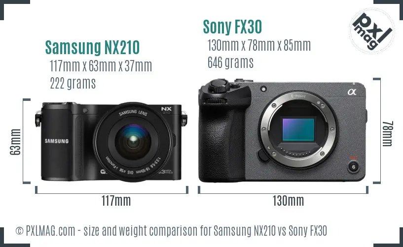 Samsung NX210 vs Sony FX30 size comparison