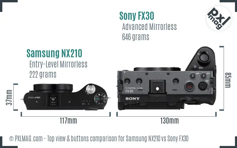 Samsung NX210 vs Sony FX30 top view buttons comparison