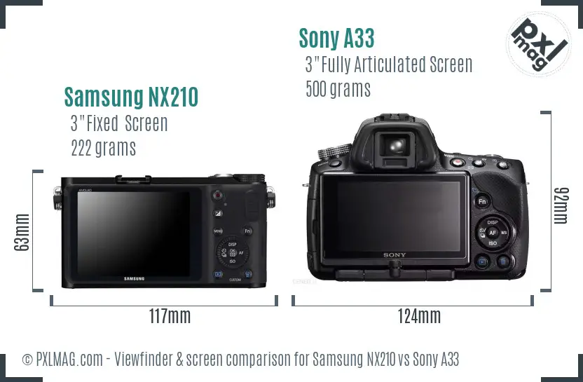 Samsung NX210 vs Sony A33 Screen and Viewfinder comparison