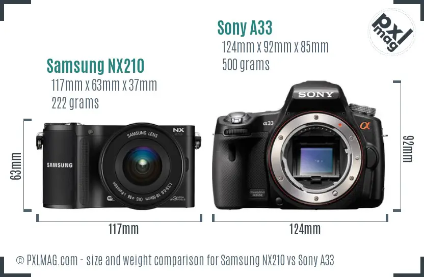 Samsung NX210 vs Sony A33 size comparison