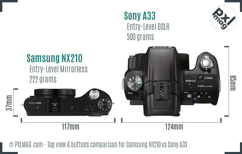Samsung NX210 vs Sony A33 top view buttons comparison
