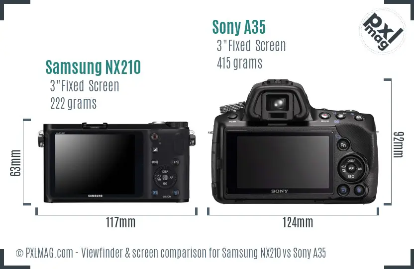 Samsung NX210 vs Sony A35 Screen and Viewfinder comparison