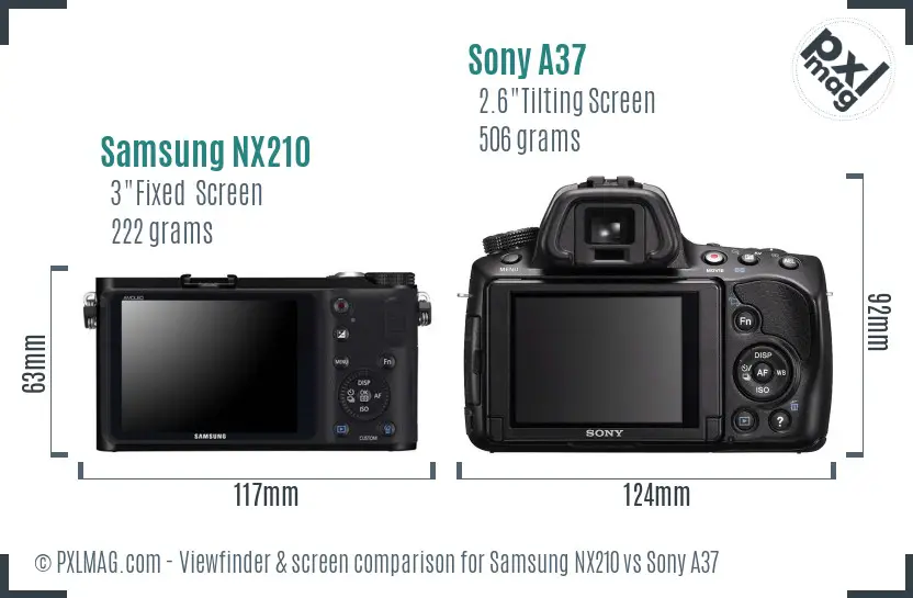 Samsung NX210 vs Sony A37 Screen and Viewfinder comparison