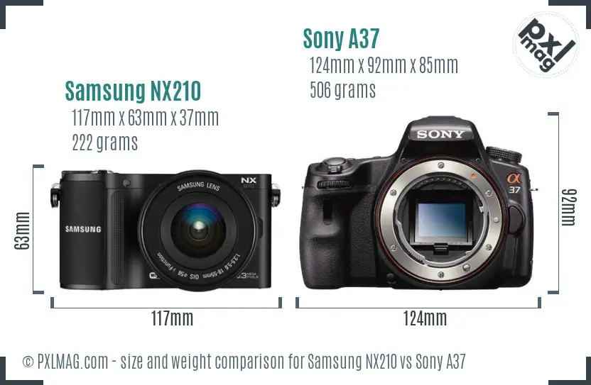Samsung NX210 vs Sony A37 size comparison
