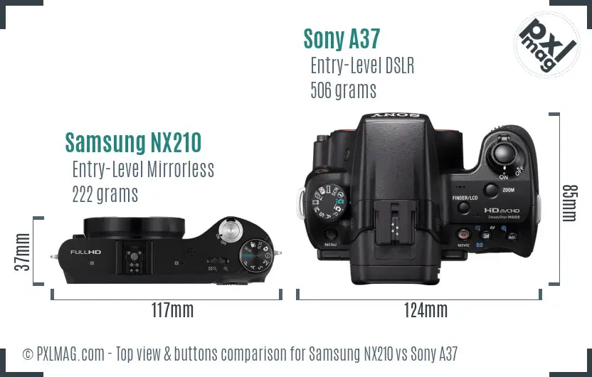 Samsung NX210 vs Sony A37 top view buttons comparison