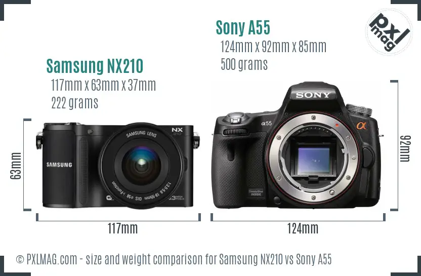 Samsung NX210 vs Sony A55 size comparison