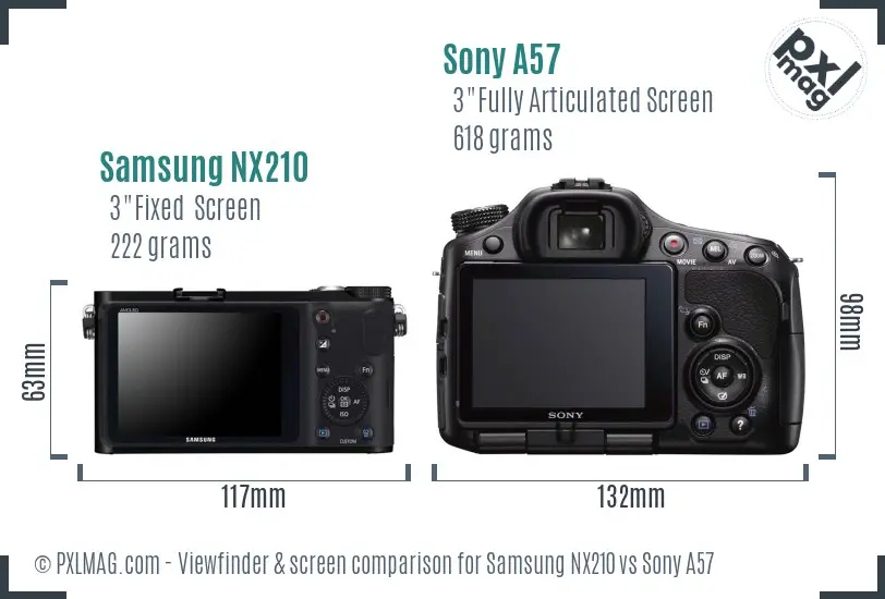 Samsung NX210 vs Sony A57 Screen and Viewfinder comparison