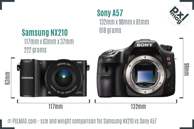 Samsung NX210 vs Sony A57 size comparison