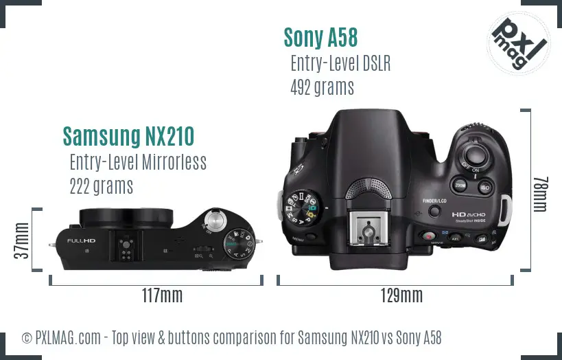 Samsung NX210 vs Sony A58 top view buttons comparison