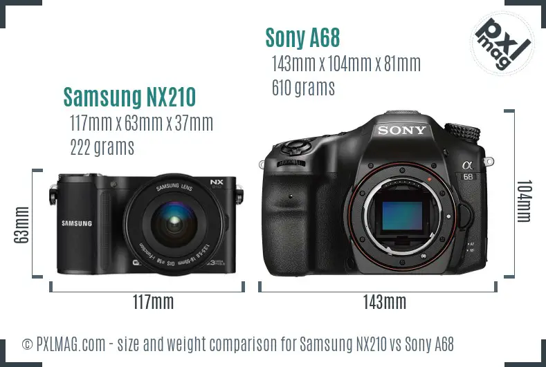 Samsung NX210 vs Sony A68 size comparison