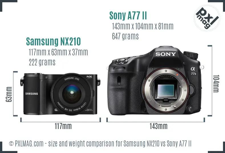 Samsung NX210 vs Sony A77 II size comparison