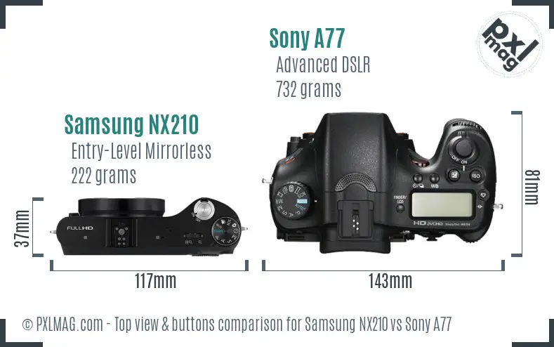 Samsung NX210 vs Sony A77 top view buttons comparison