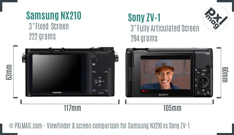 Samsung NX210 vs Sony ZV-1 Screen and Viewfinder comparison