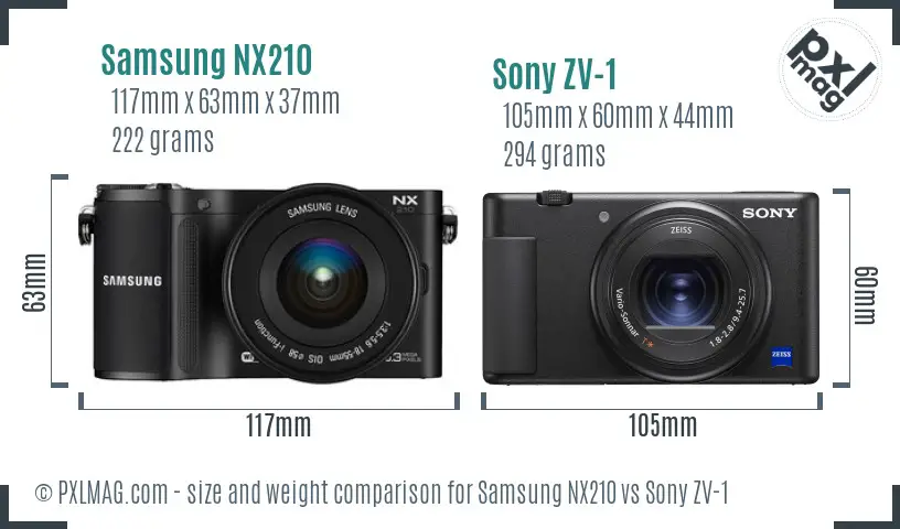 Samsung NX210 vs Sony ZV-1 size comparison