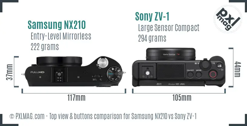 Samsung NX210 vs Sony ZV-1 top view buttons comparison