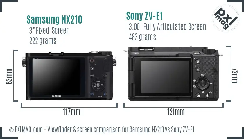 Samsung NX210 vs Sony ZV-E1 Screen and Viewfinder comparison Samsung NX210 vs Sony ZV-E1 Screen and Viewfinder comparison