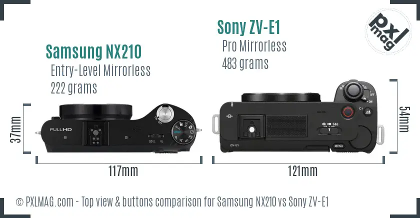 Samsung NX210 vs Sony ZV-E1 top view buttons comparison Samsung NX210 vs Sony ZV-E1 top view buttons comparison
