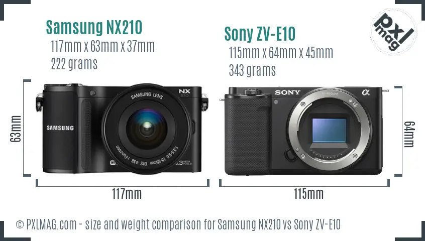 Samsung NX210 vs Sony ZV-E10 size comparison