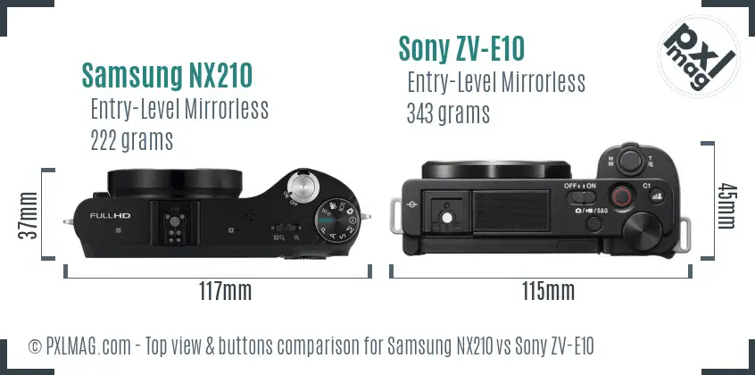 Samsung NX210 vs Sony ZV-E10 top view buttons comparison