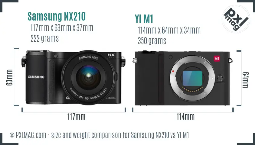 Samsung NX210 vs YI M1 size comparison