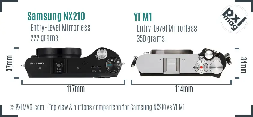 Samsung NX210 vs YI M1 top view buttons comparison