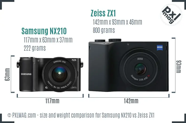 Samsung NX210 vs Zeiss ZX1 size comparison