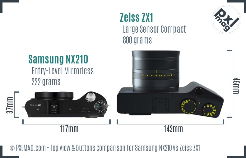 Samsung NX210 vs Zeiss ZX1 top view buttons comparison