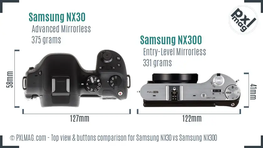 Samsung NX30 vs Samsung NX300 top view buttons comparison