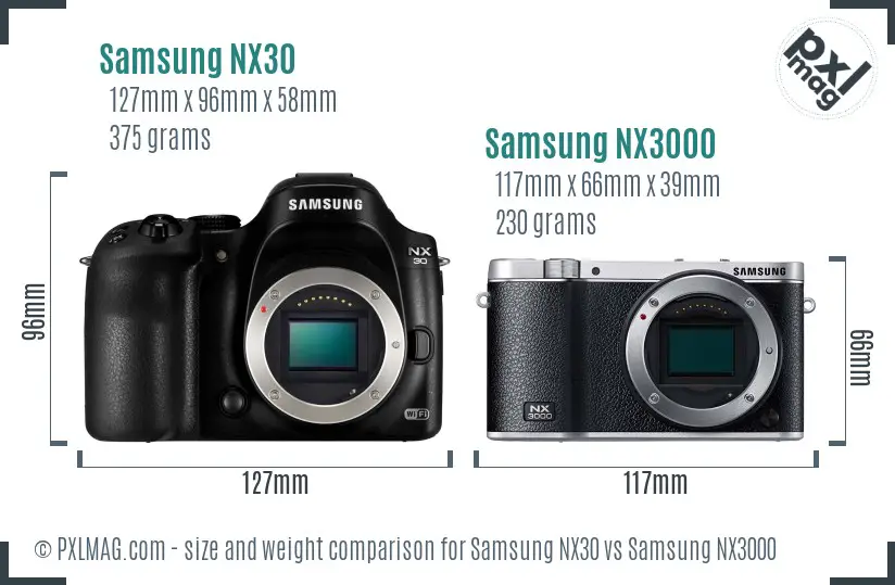 Samsung NX30 vs Samsung NX3000 size comparison