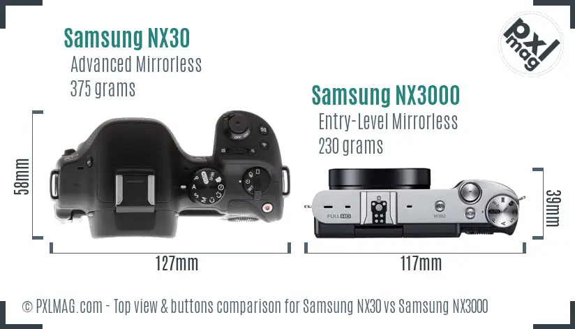 Samsung NX30 vs Samsung NX3000 top view buttons comparison