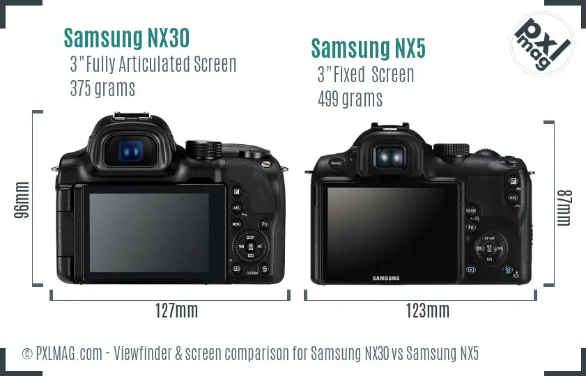 Samsung NX30 vs Samsung NX5 Screen and Viewfinder comparison