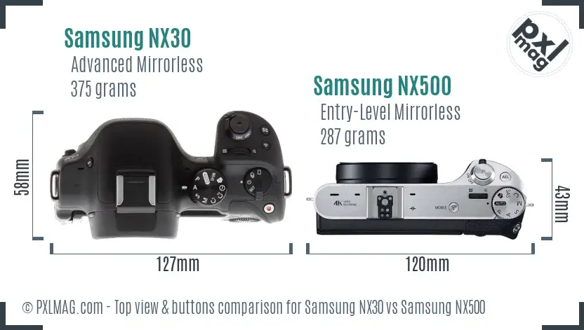 Samsung NX30 vs Samsung NX500 top view buttons comparison