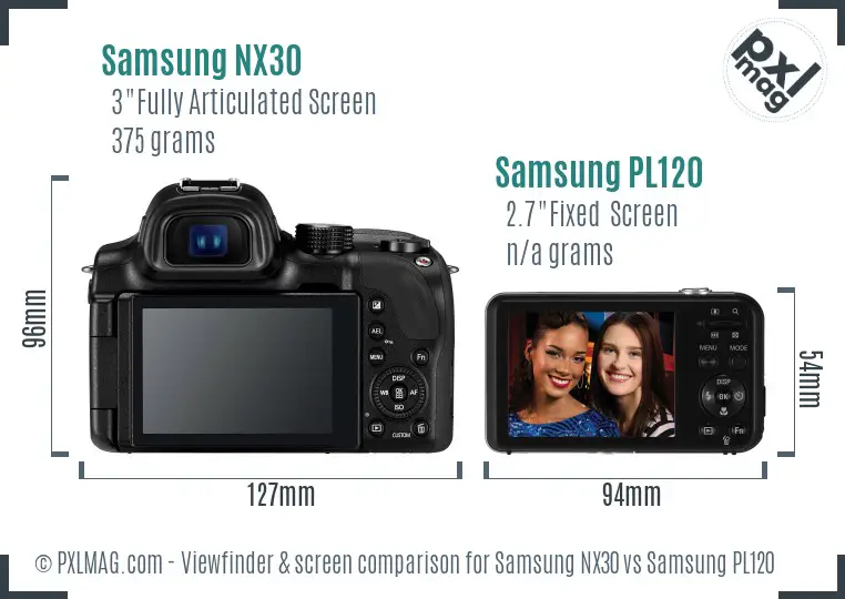 Samsung NX30 vs Samsung PL120 Screen and Viewfinder comparison