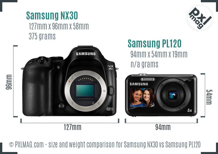 Samsung NX30 vs Samsung PL120 size comparison